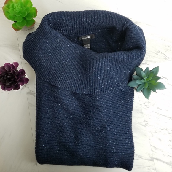 Alfani Midnight Blue & Metallic Cowl Sweater Dress - Picture 6 of 6